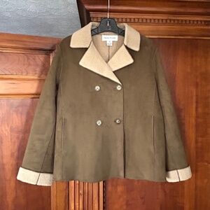 Rena Rowan Olive Green Faux Suede Sherpa Lined Jacket, Size M